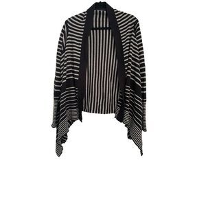 Sharagano Studio Open‎ Front Draped  Waterfall Cardigan Sweater Black Gray